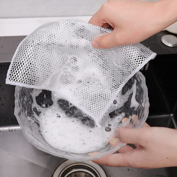 4 pcs Magic Dishcloth Silver Wire Cleaning Kitchen Cloth Thickened Microfiber Wash Towel Built-in Sponge Steel Wire Ball Rag