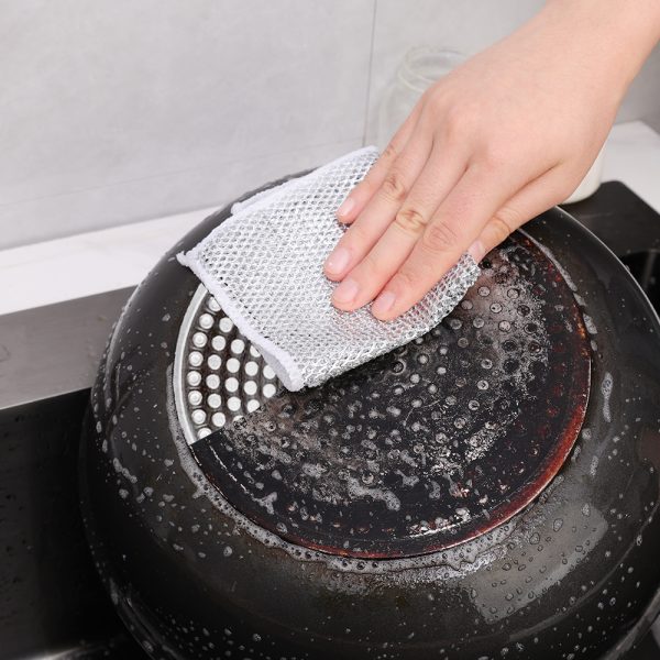 4 pcs Magic Dishcloth Silver Wire Cleaning Kitchen Cloth Thickened Microfiber Wash Towel Built-in Sponge Steel Wire Ball Rag