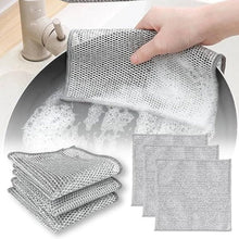 4 pcs Magic Dishcloth Silver Wire Cleaning Kitchen Cloth Thickened Microfiber Wash Towel Built-in Sponge Steel Wire Ball Rag